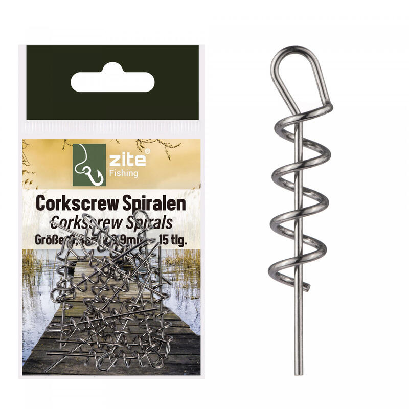 Cork-Screw-Spiralen-Set 15 Stk für das Gummifisch-Angeln in Köderbox 3,3x0,9mm