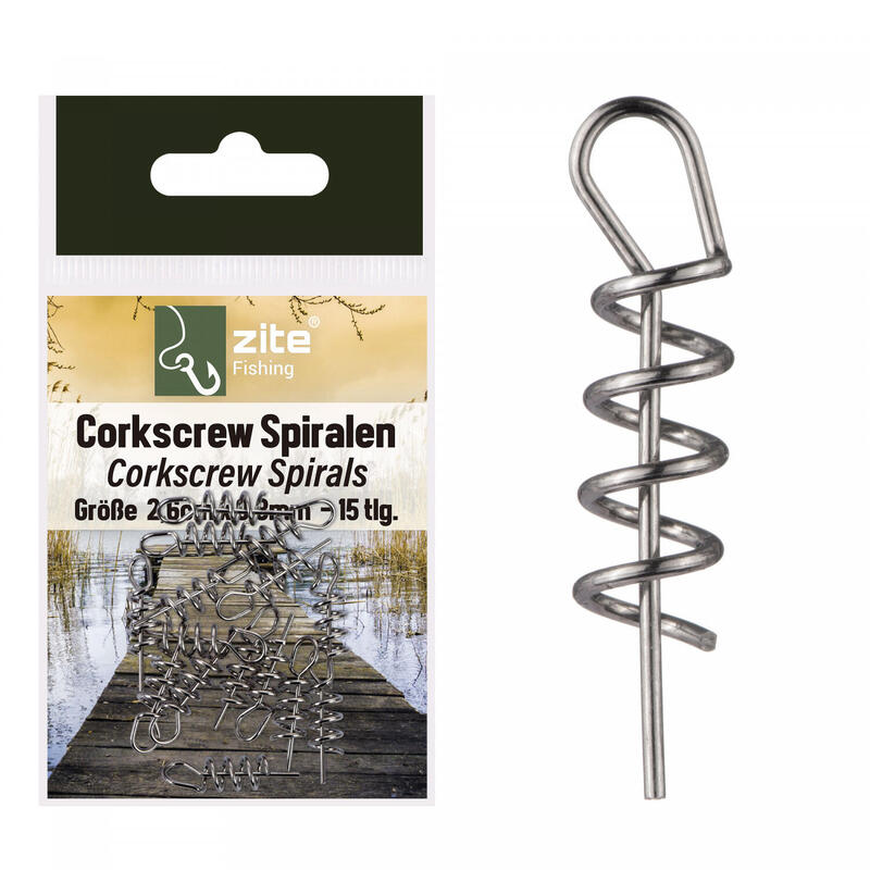 Cork-Screw-Spiralen-Set 15 Stk für das Gummifisch-Angeln in Köderbox 2,6cmx0,8mm