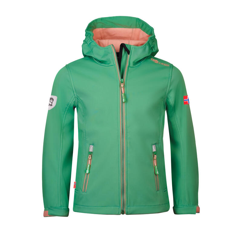 Filles Veste Softshell Trollfjord Coupe-vent Imperméable vert feuille/corail