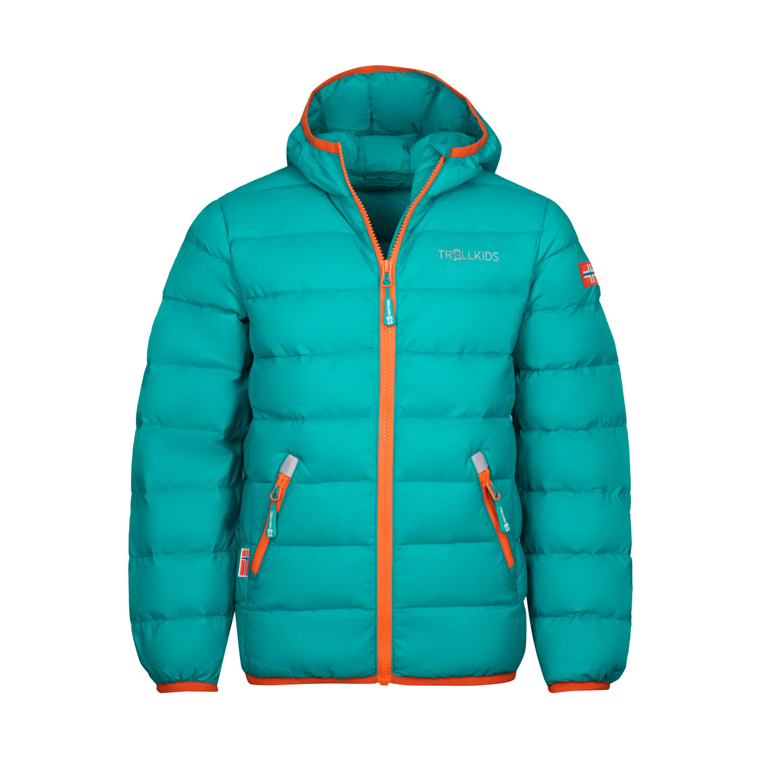 Dovrefjell children's down jacket blue-green/light orange