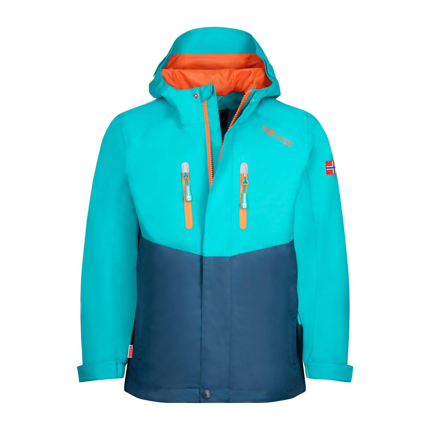 Nusfjord children's rain jacket teal/mystic blue