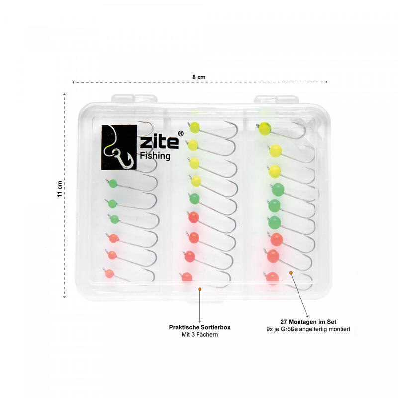 Tungsten Jigköpfe Set 27 Stück Jighaken UL 0,3-1,2g Neon mit Box