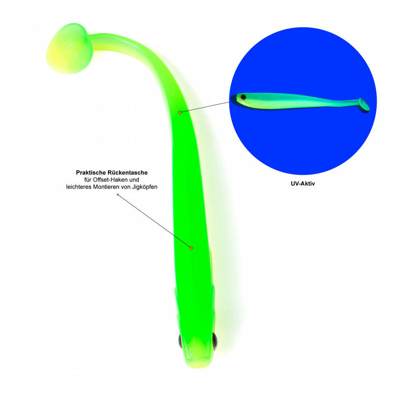 Zander Gummiköder Spinnfischen Jiggen Inzite Shad 12cm 5STK Lime Bomb