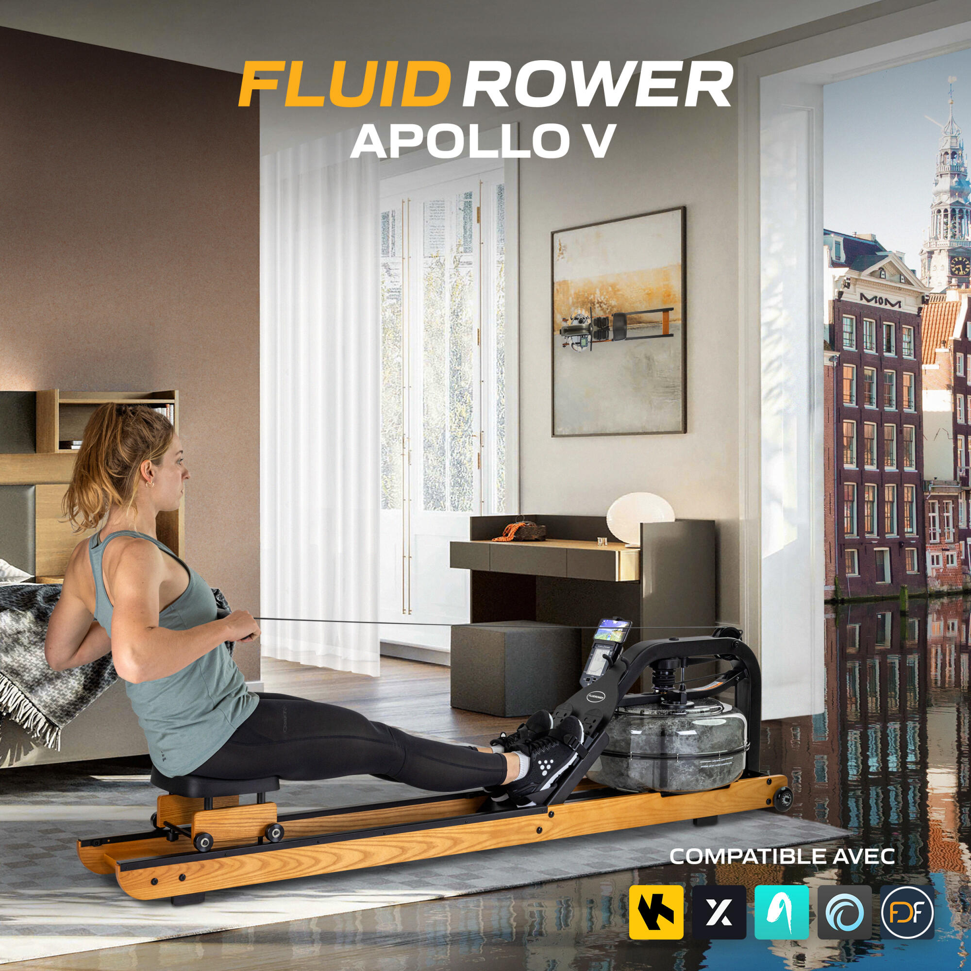 Fluid Rower Apollo V Wasser Rudergerät Dual Rail 4/7