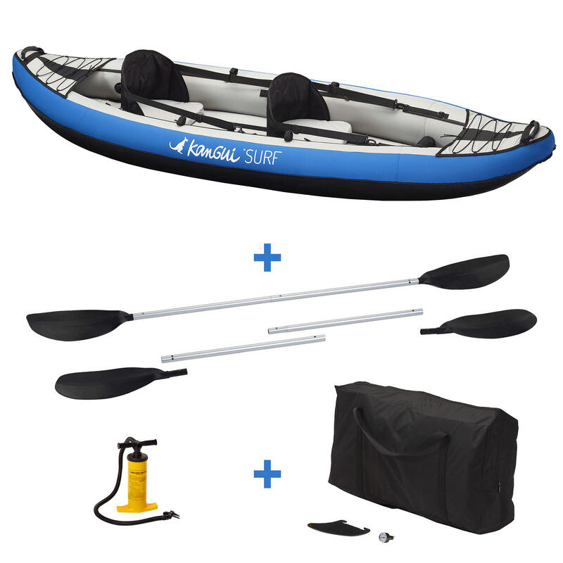 Canoë Kayak gonflable Bleu 1 à 2 places + pagaie + sac transport + pompe double