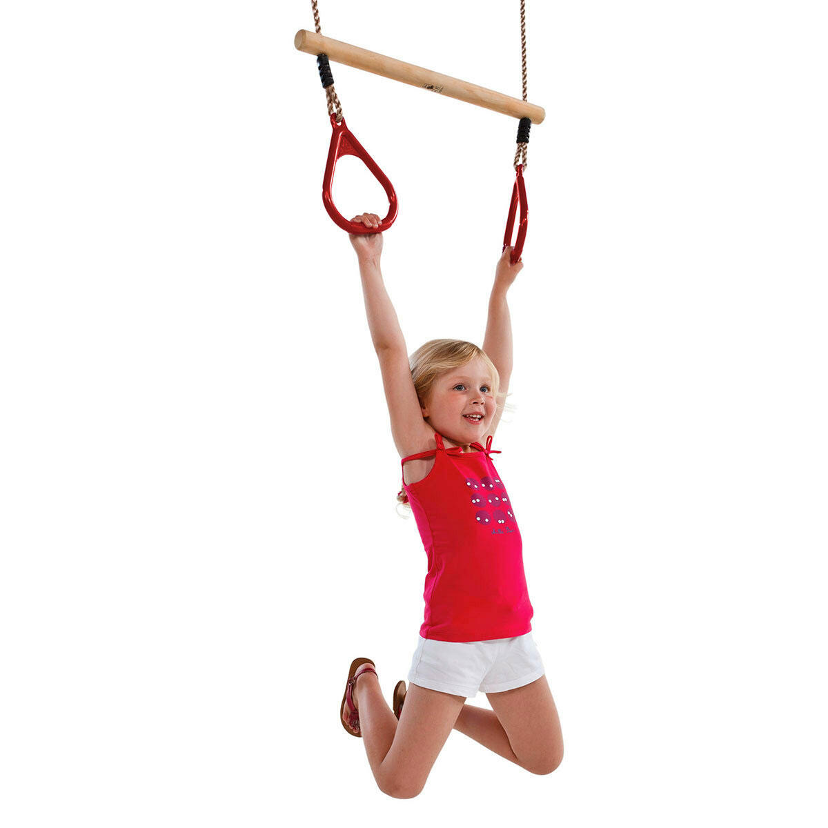 Trapèze balançoire en bois avec anneaux de gymnastique pour enfant pour structu 2/4