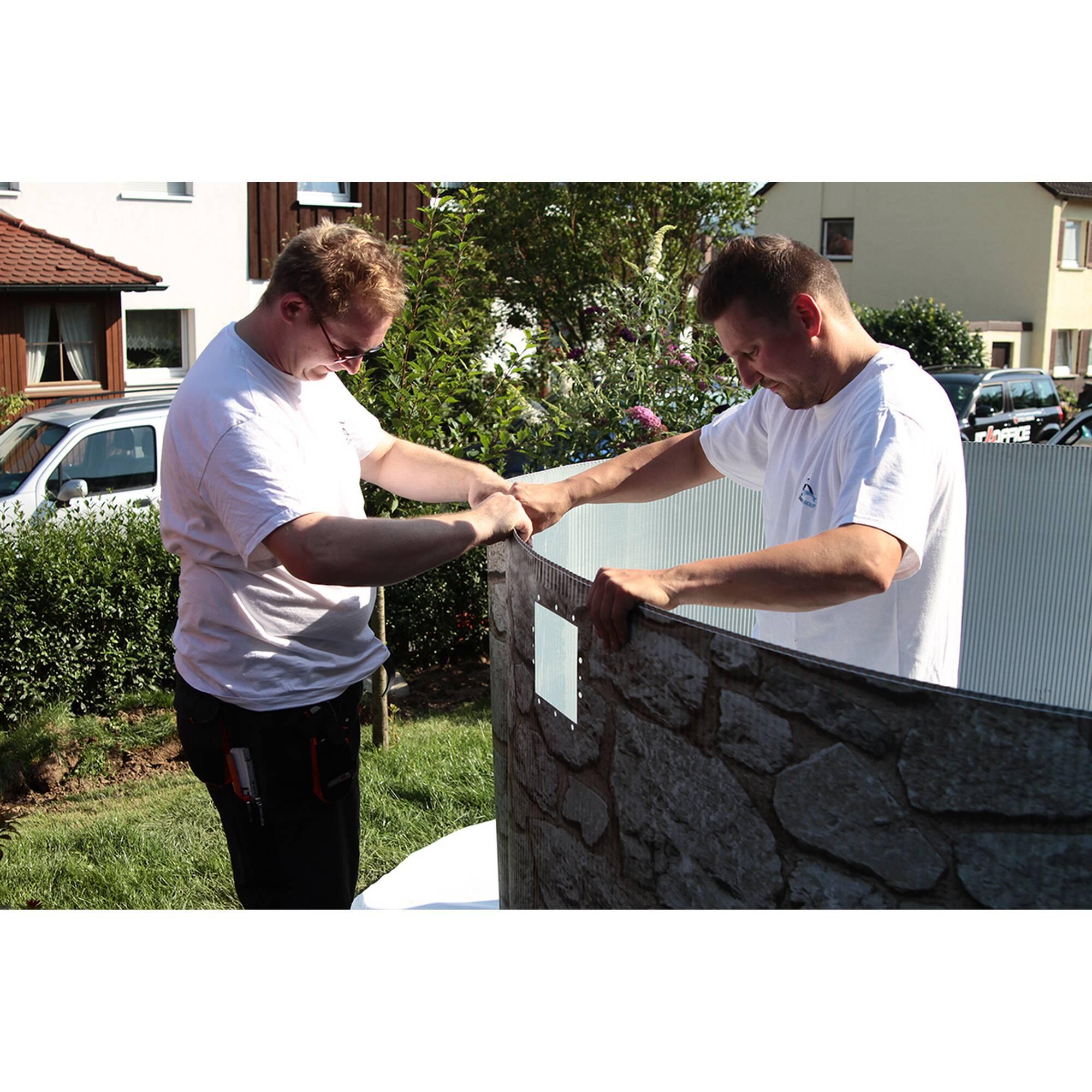 Stahlwandpool rund 460x120cm, Stahl 0,45mm Steinoptik, Folie 0,3mm
blau 6/7