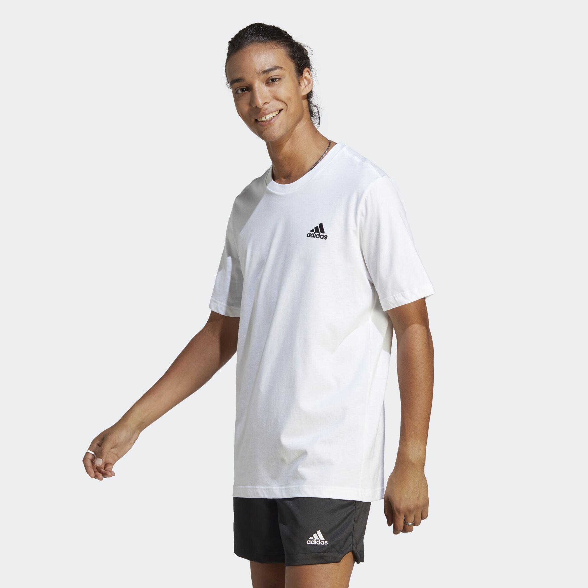 Adidas - T-shirt Jersey Petit Logo Brodé Essentials - T-shirt Manches Courtes - Blanc - 42 M/l - Decathlon