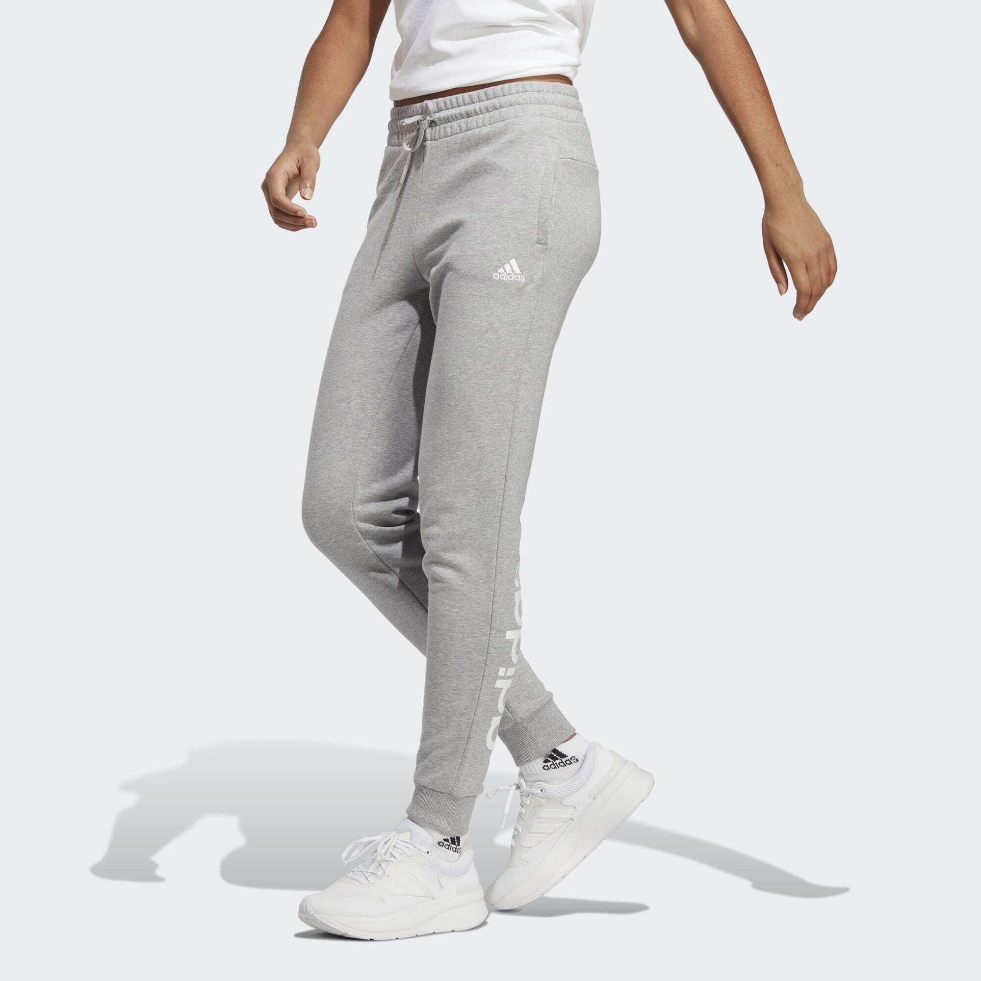 Adidas - Pantalon En Molleton À Chevilles Élastiques Essentials Linear - Pantalons - Blanc|gris - 38 S - Decathlon