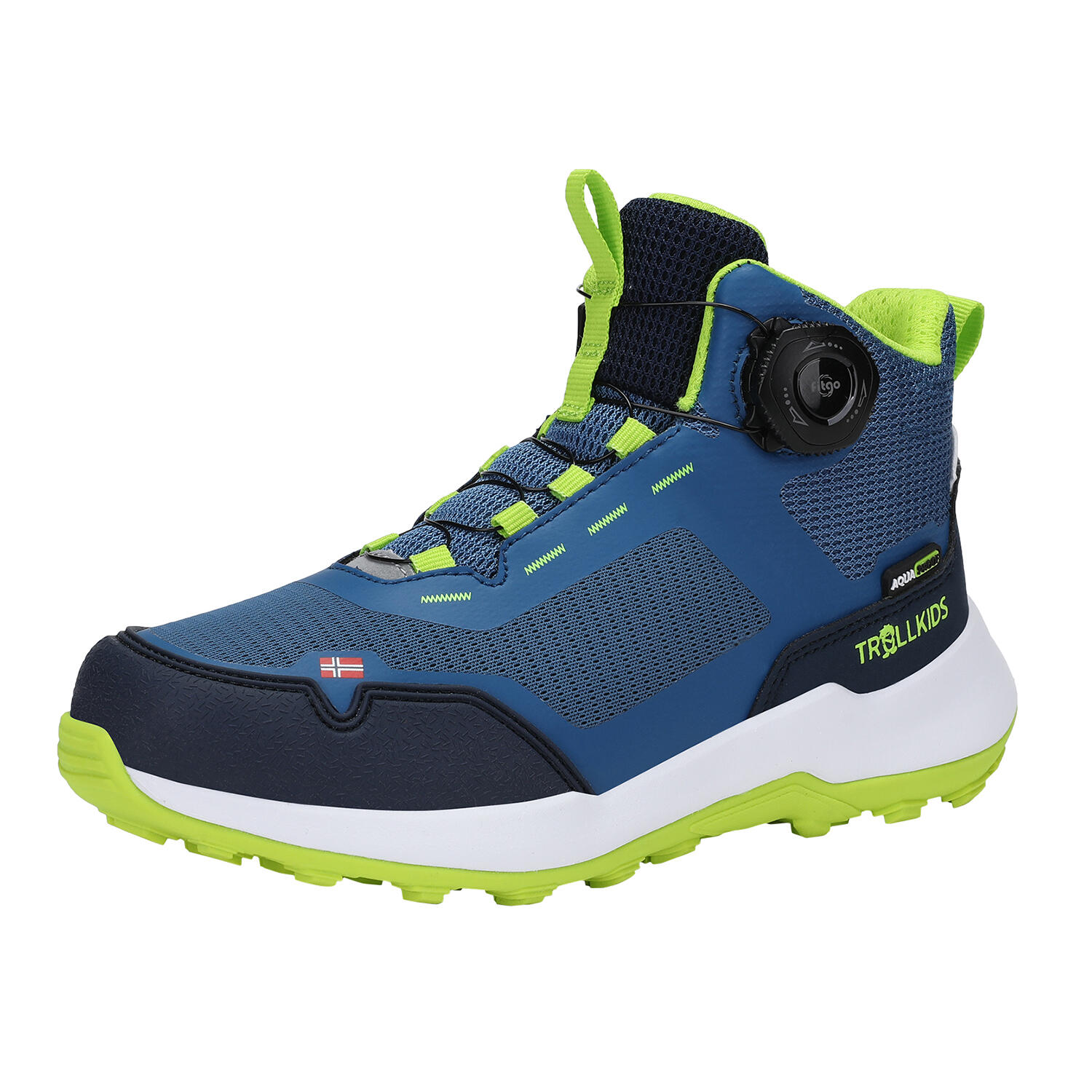 Children's Trollfjord mid-high hiking boots petrol/lime green