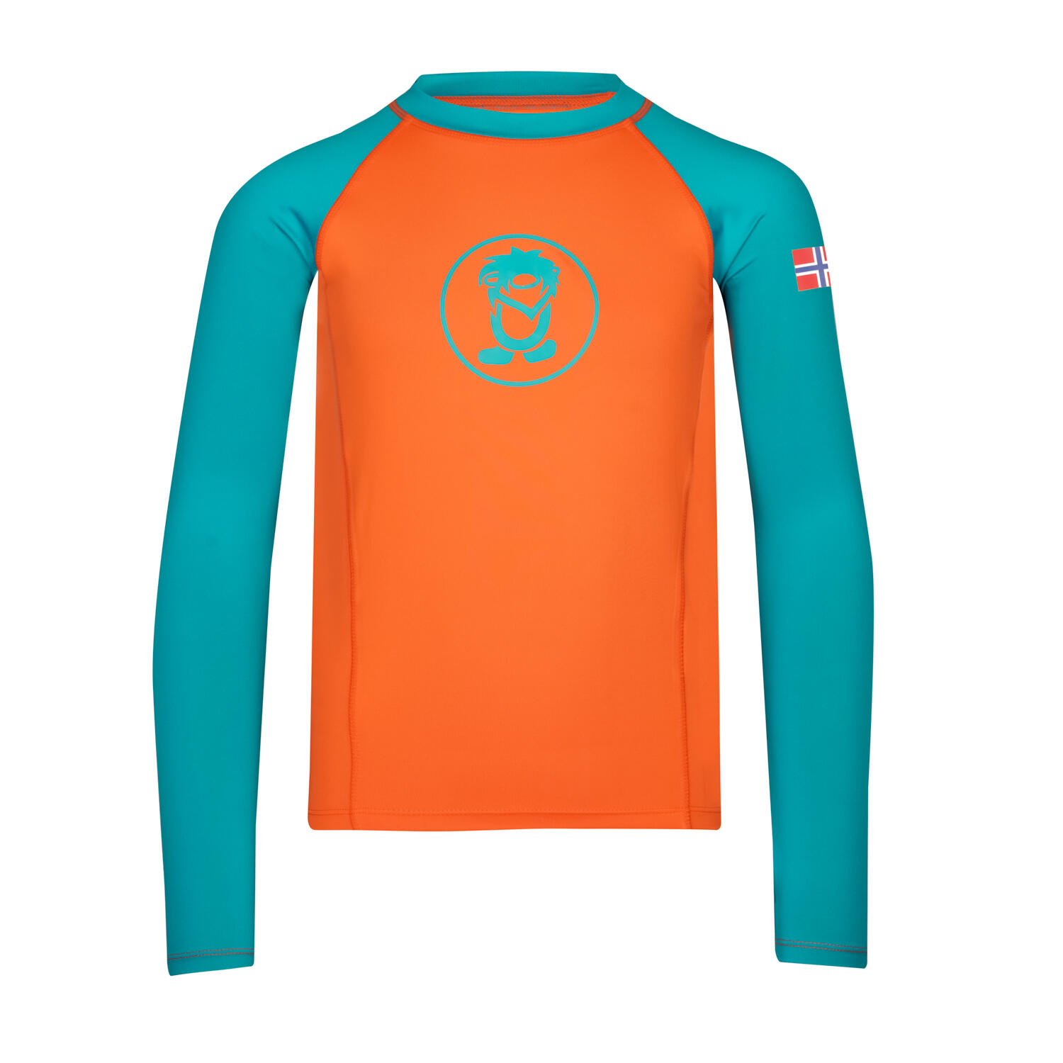 TROLLKIDS Kinder Longsleeve Kvalvika Hellorange/Blaugrün