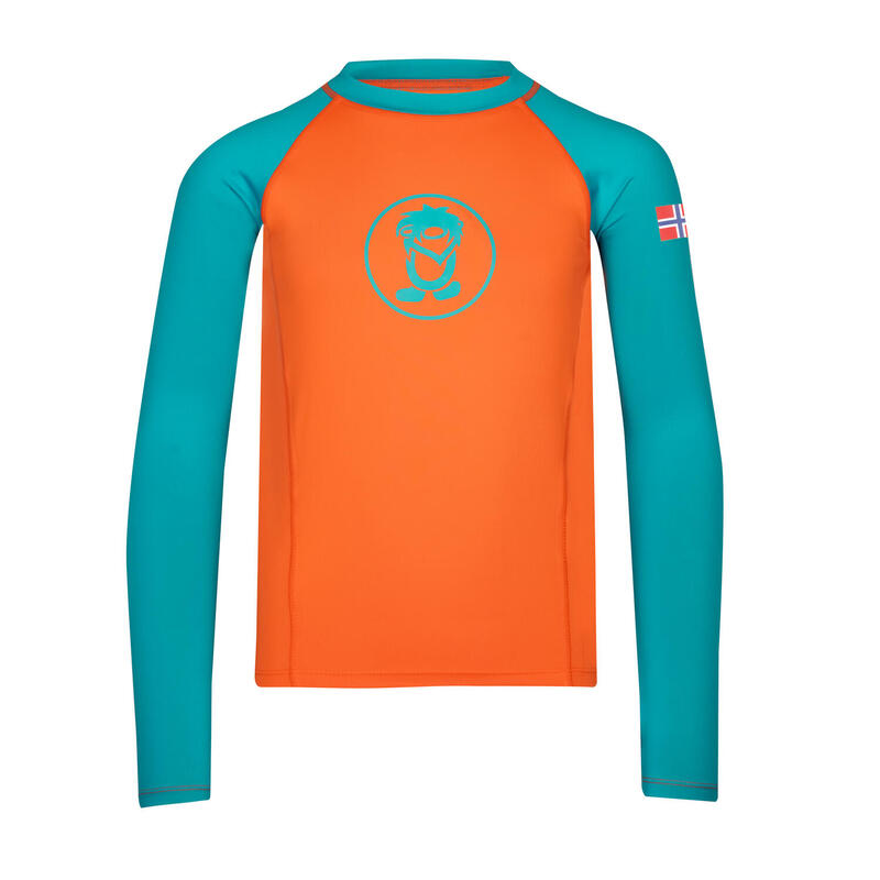 Kinder Longsleeve Kvalvika Hellorange/Blaugrün