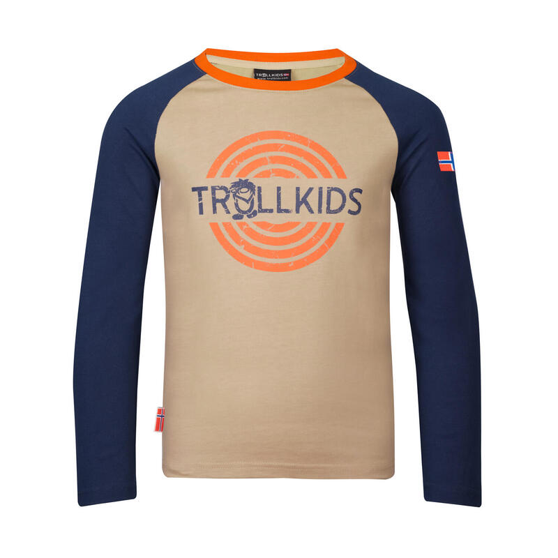 T-shirt long enfant Preikestolen beige sable/bleu mystique