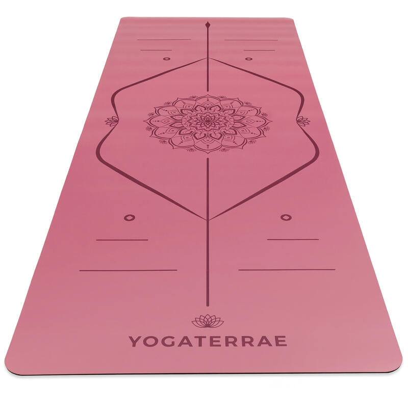 Tapis de yoga Bordeaux Vintage PU-Caoutchouc naturel avec MANDALA et BODY LINE