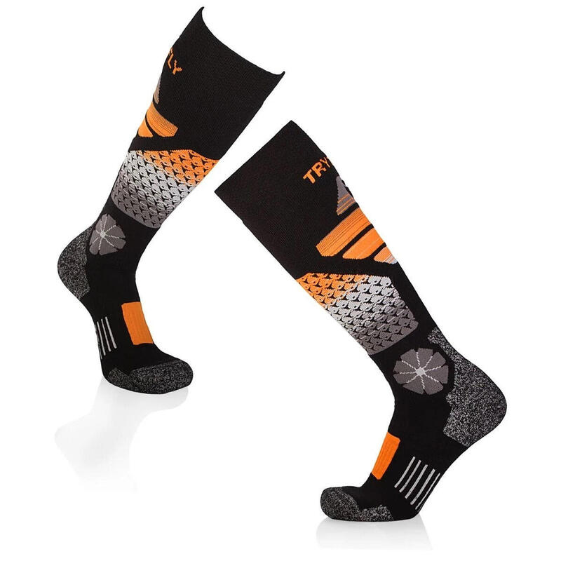 Sosete schi 3/4 lungi lana merino Negru Portocaliu