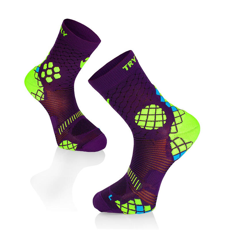 Sosete compresive pentru sport COMPRESSION SOCKS Purple Yellow