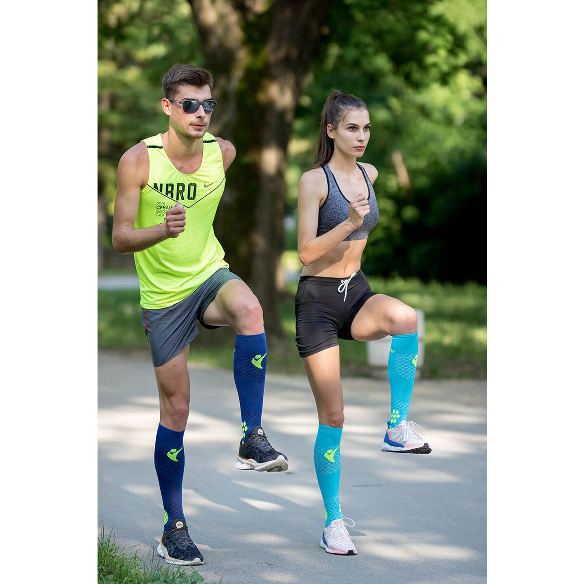 Sosete compresive pentru alergat 3/4 COMPRESSION SOCKS Albastru - Galben