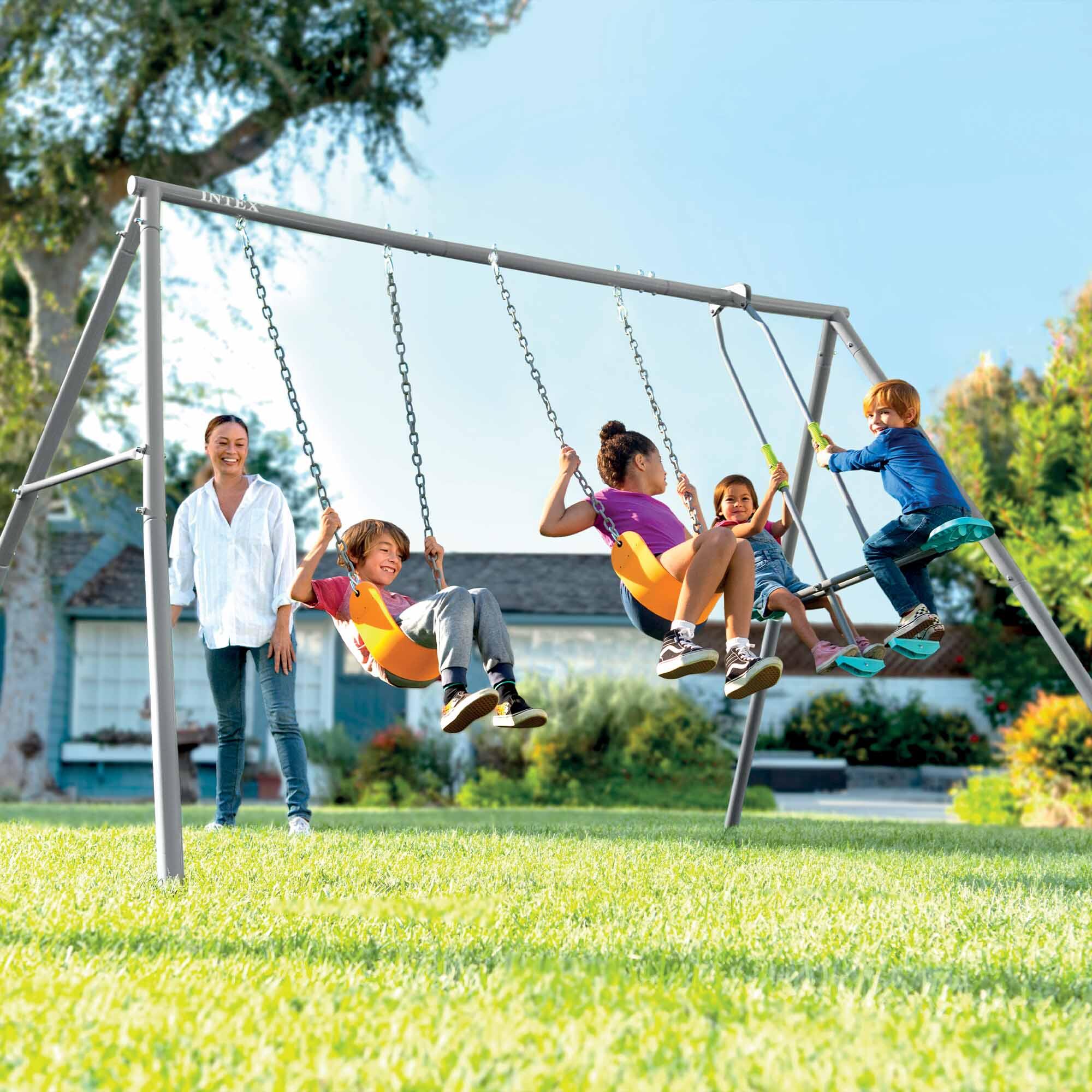 Intex 44123 - Altalena Swing Set Grigia, 3 componenti, 343x249x203cm 3/5
