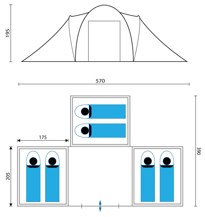 Tente de camping dôme familiale Daytona  6XL - 6 personnes - 3 cabines 7/8