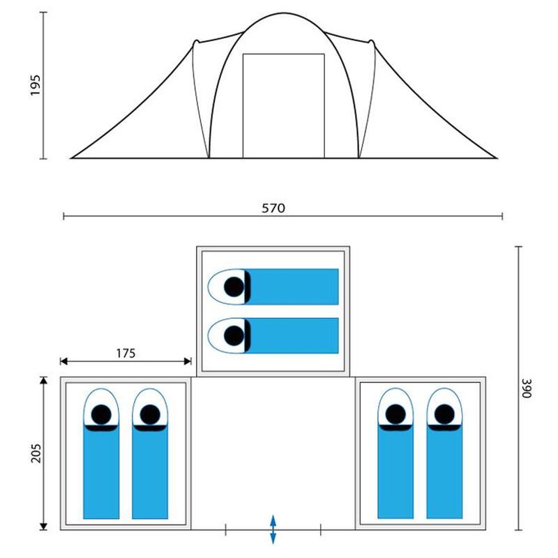 Tenda de campismo - Daytona XXL 6 pessoas - cúpula - 3x cabina de dormir
