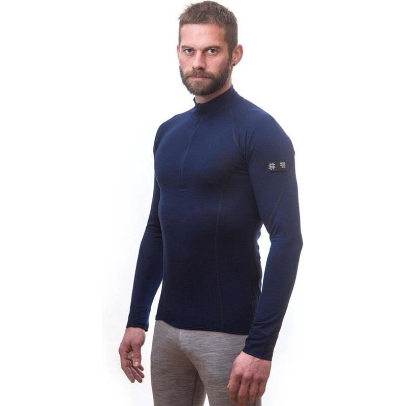 Baselayer Merino Active Tee Outdoor Heren Lange Mouw Half Zip Deep Blue Large