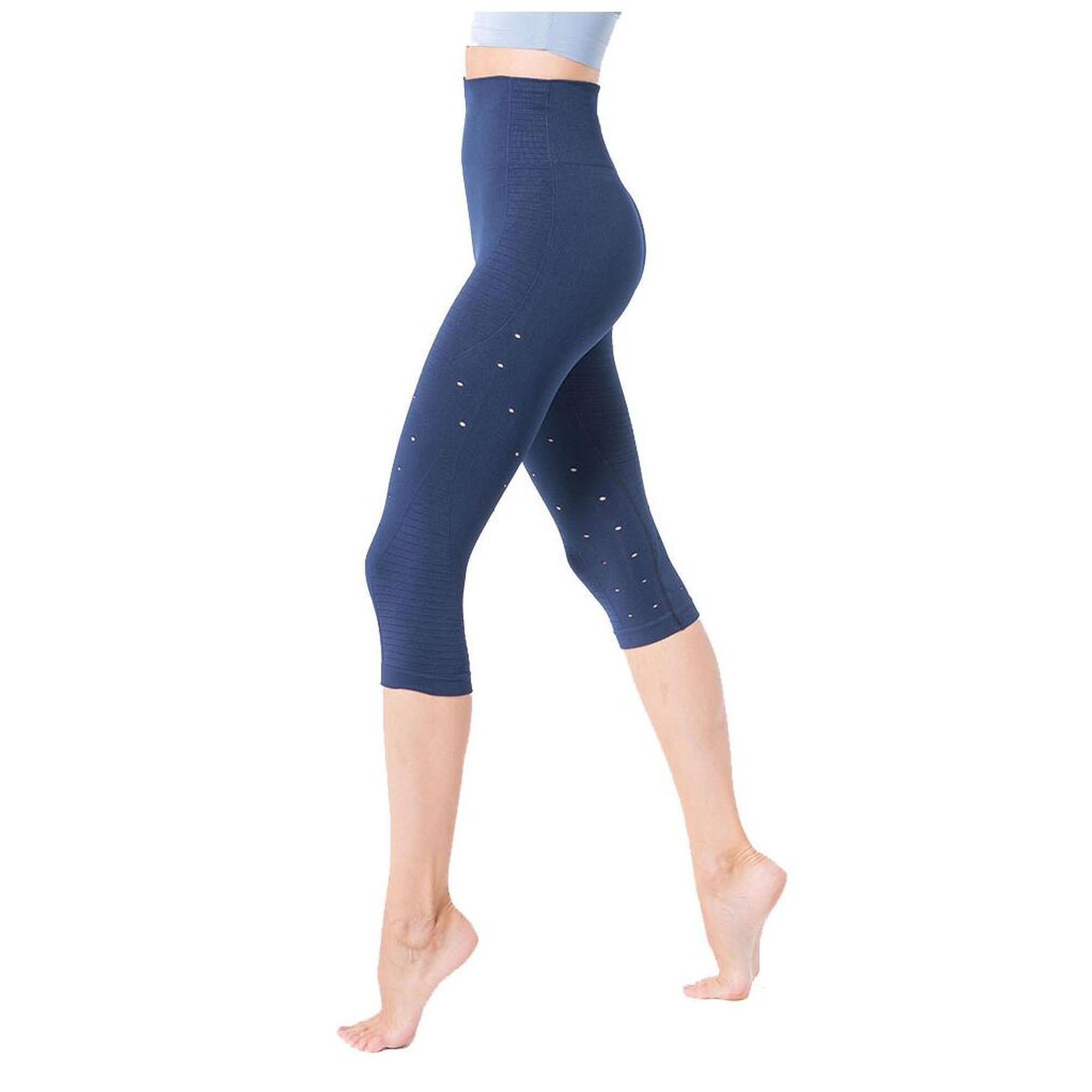 Anaissa - Legging Femme Fitness Sans Coutures Fibre Emana Taille Haute Namasté - Corsaire - Bleu - S - Decathlon