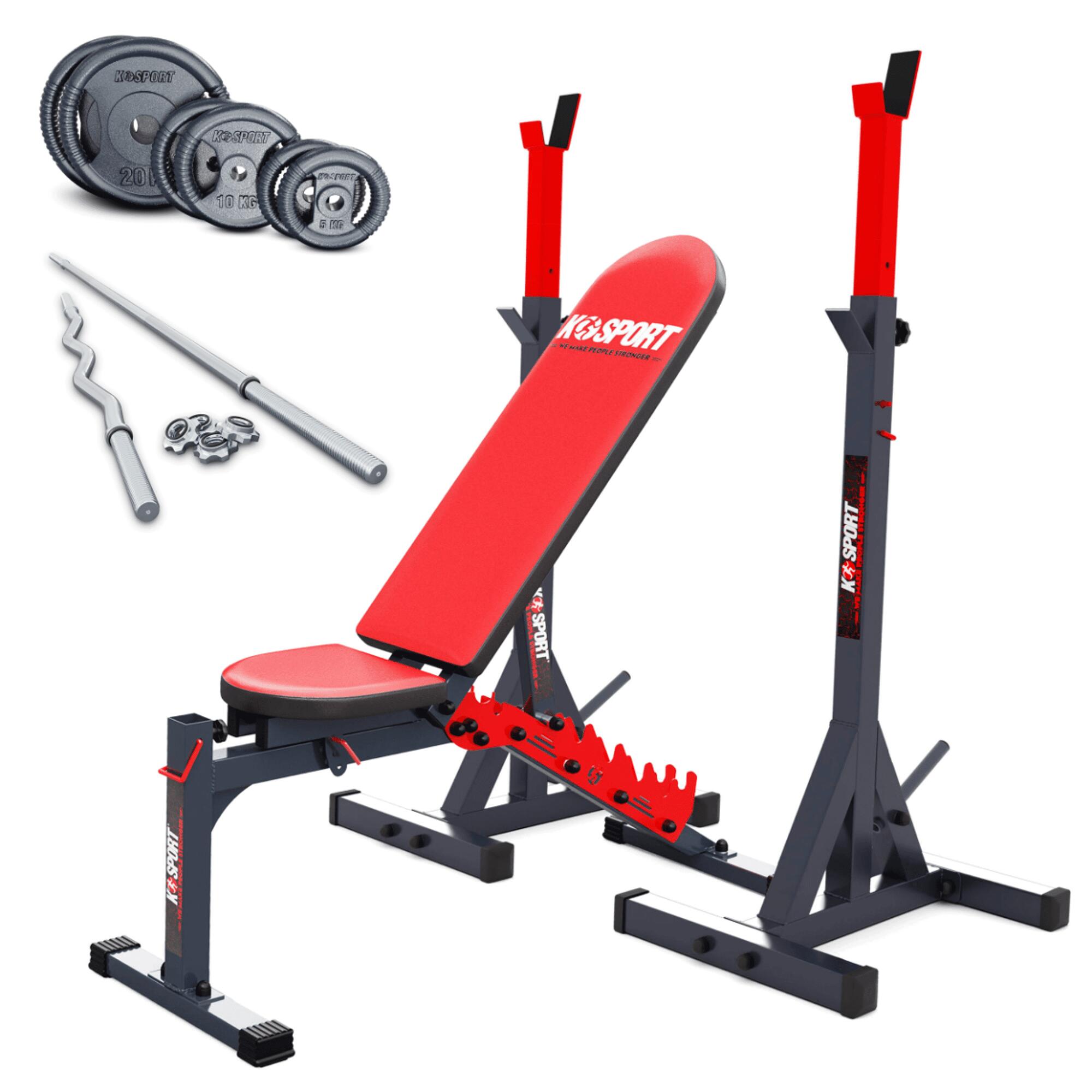 Banco de musculação com conjunto de barbela