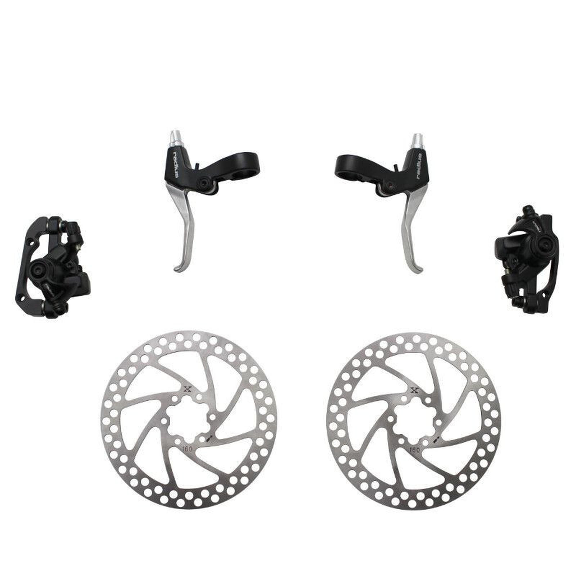 Front + rear mechanical MTB disc brakes with cable and disc + adapter