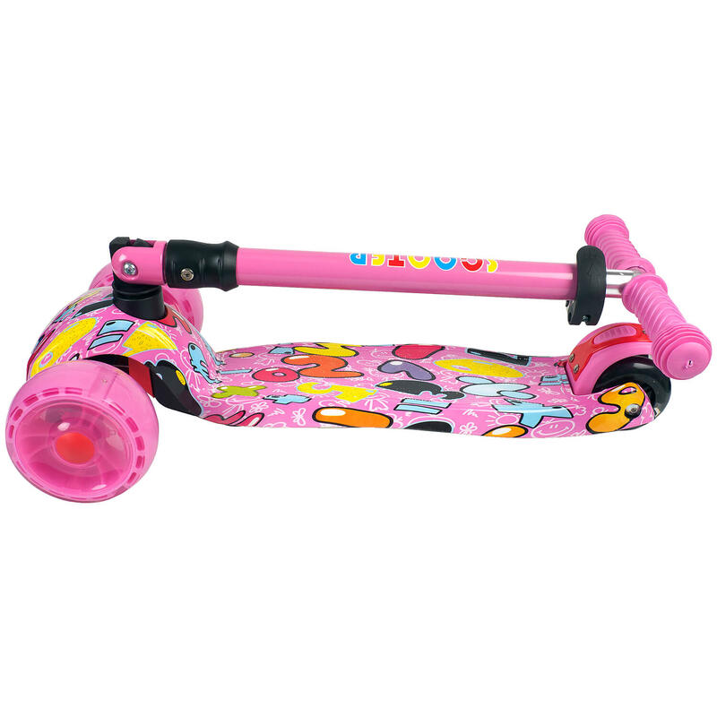 Rider összecsukható roller széles és fényes kerekekkel, Pink