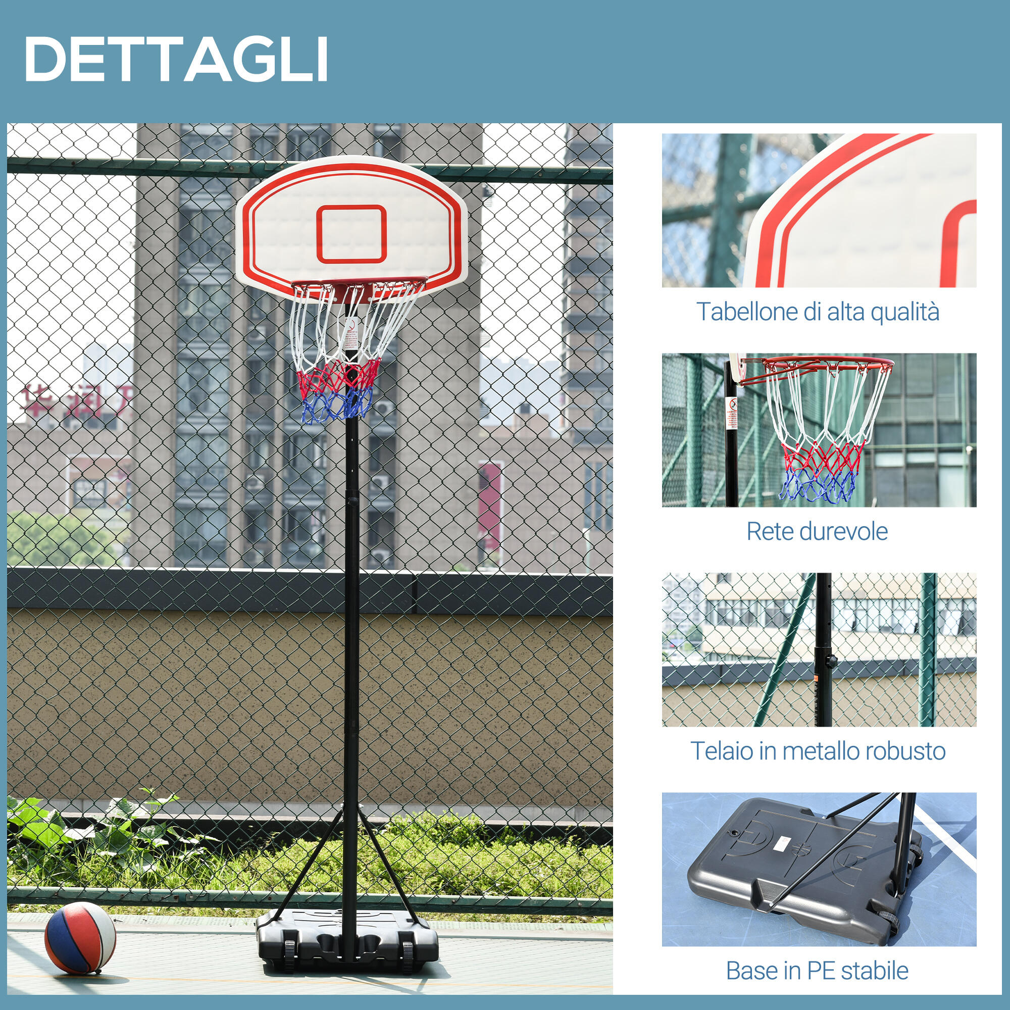 HOMCOM Canestro Basket Altezza Regolabile 5 Livelli 175-215cm, Nero 7/7