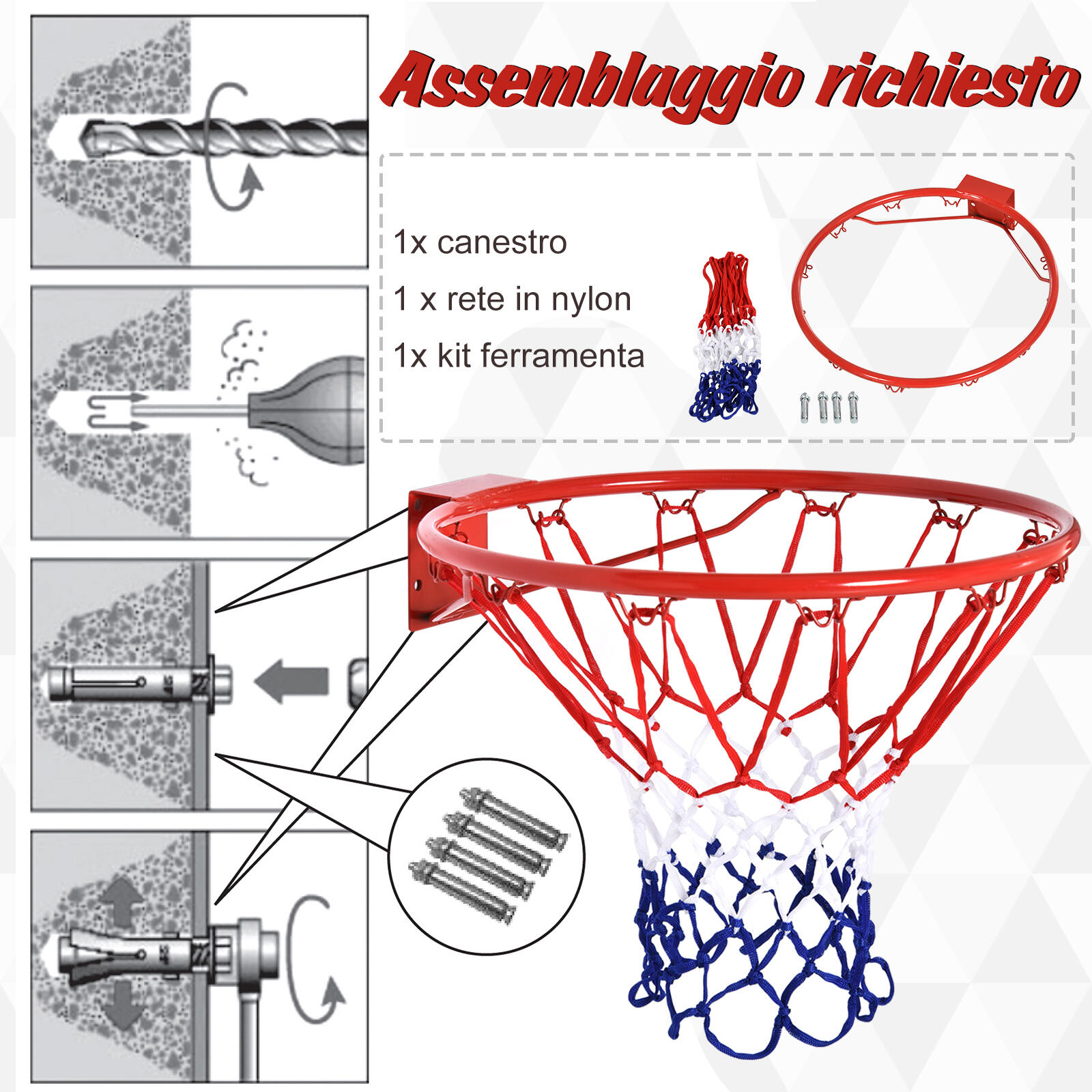 HOMCOM Rete Cerchio da Basket cerchio in metallo rete in nylon Φ46cm 4/7