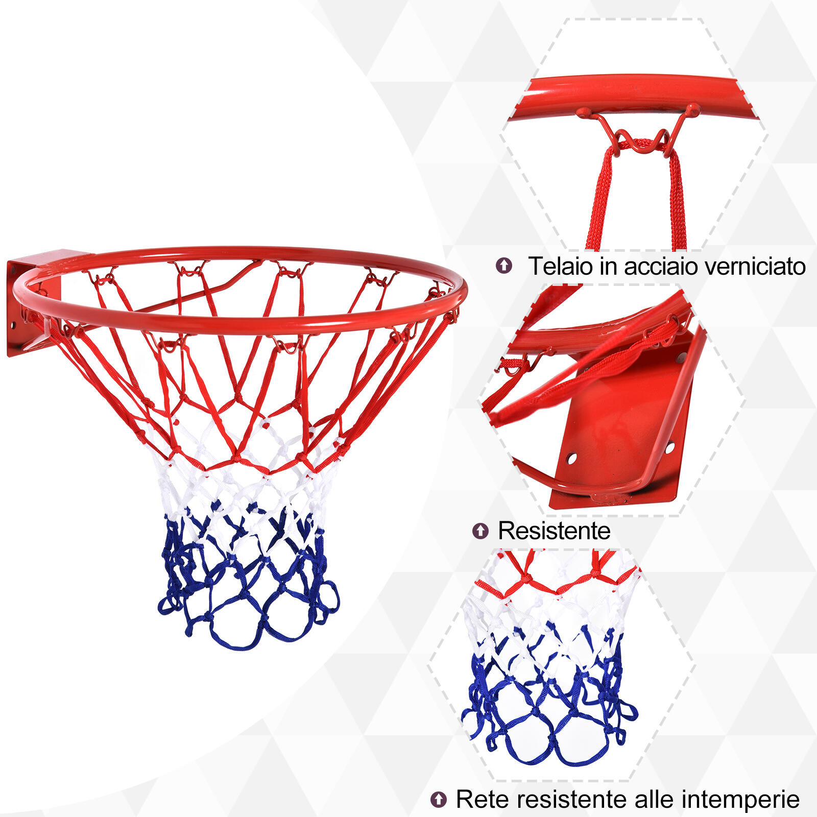HOMCOM Rete Cerchio da Basket cerchio in metallo rete in nylon Φ46cm 5/7