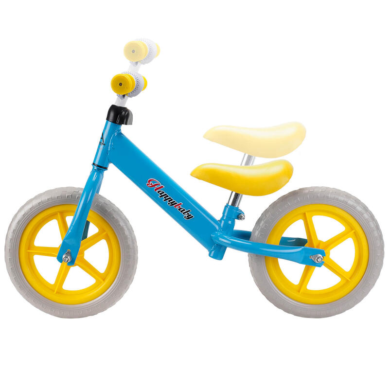 Bicicleta fara pedale pentru copii Happy Baby, 12 inch, bleu/ galben