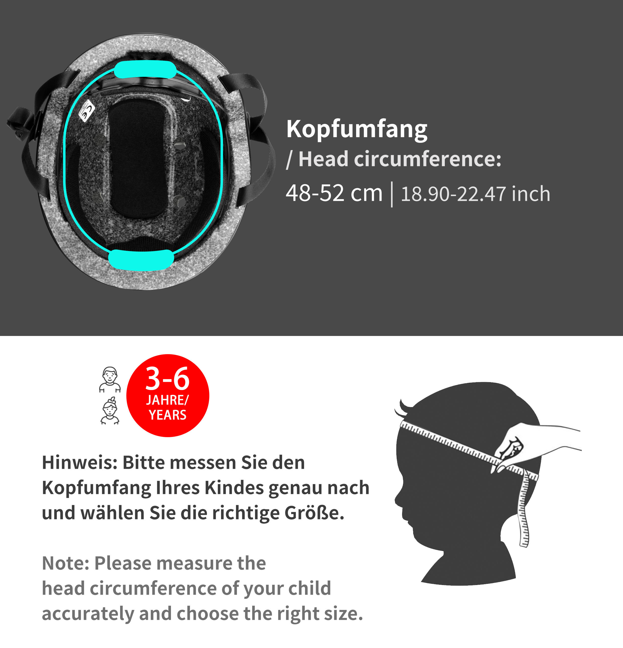 Fahrradhelm für Kinder ab 3 bis 6 Jahre Größe XS 48-52 cm Helm mit Drehring 6/6
