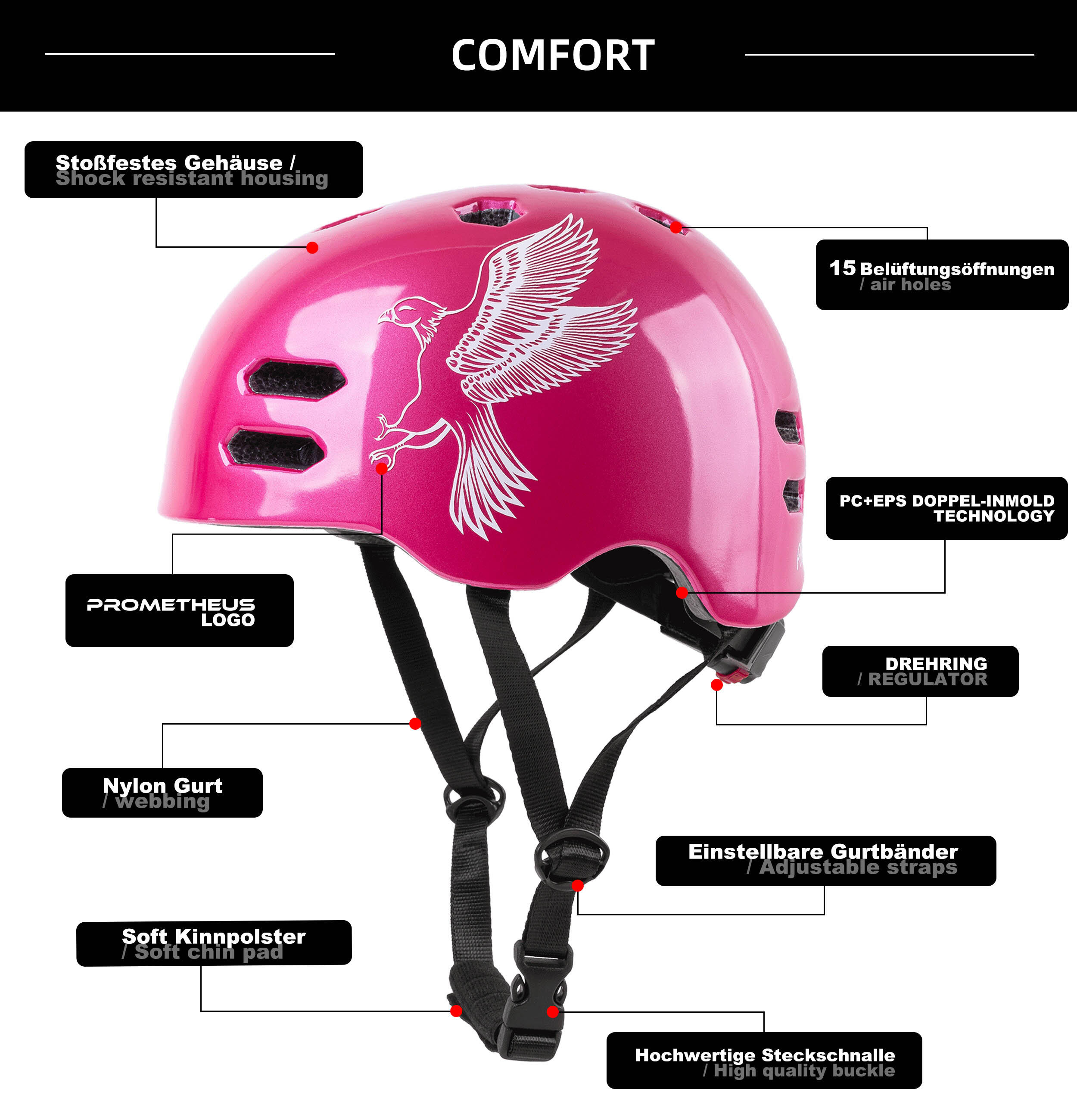 Fahrradhelm für Kinder ab 6 bis 10 Jahre Größe S 53-55 cm Helm mit Drehring 4/6