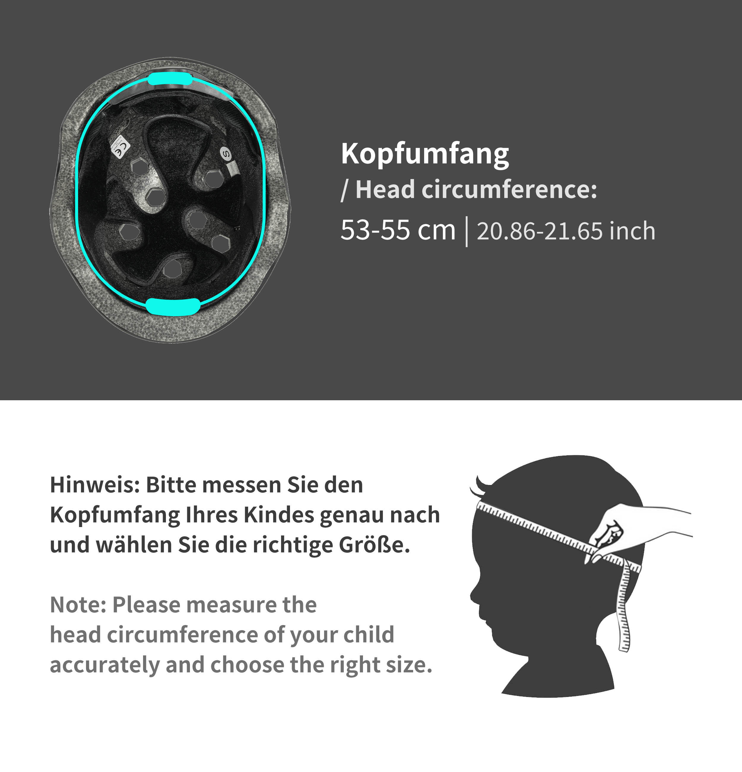Fahrradhelm für Kinder ab 6 bis 10 Jahre Größe S 53-55 cm Helm mit Drehring 7/7