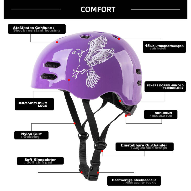 Fahrradhelm für Kinder ab 6 bis 10 Jahre Größe S 53-55 cm Helm mit Drehring