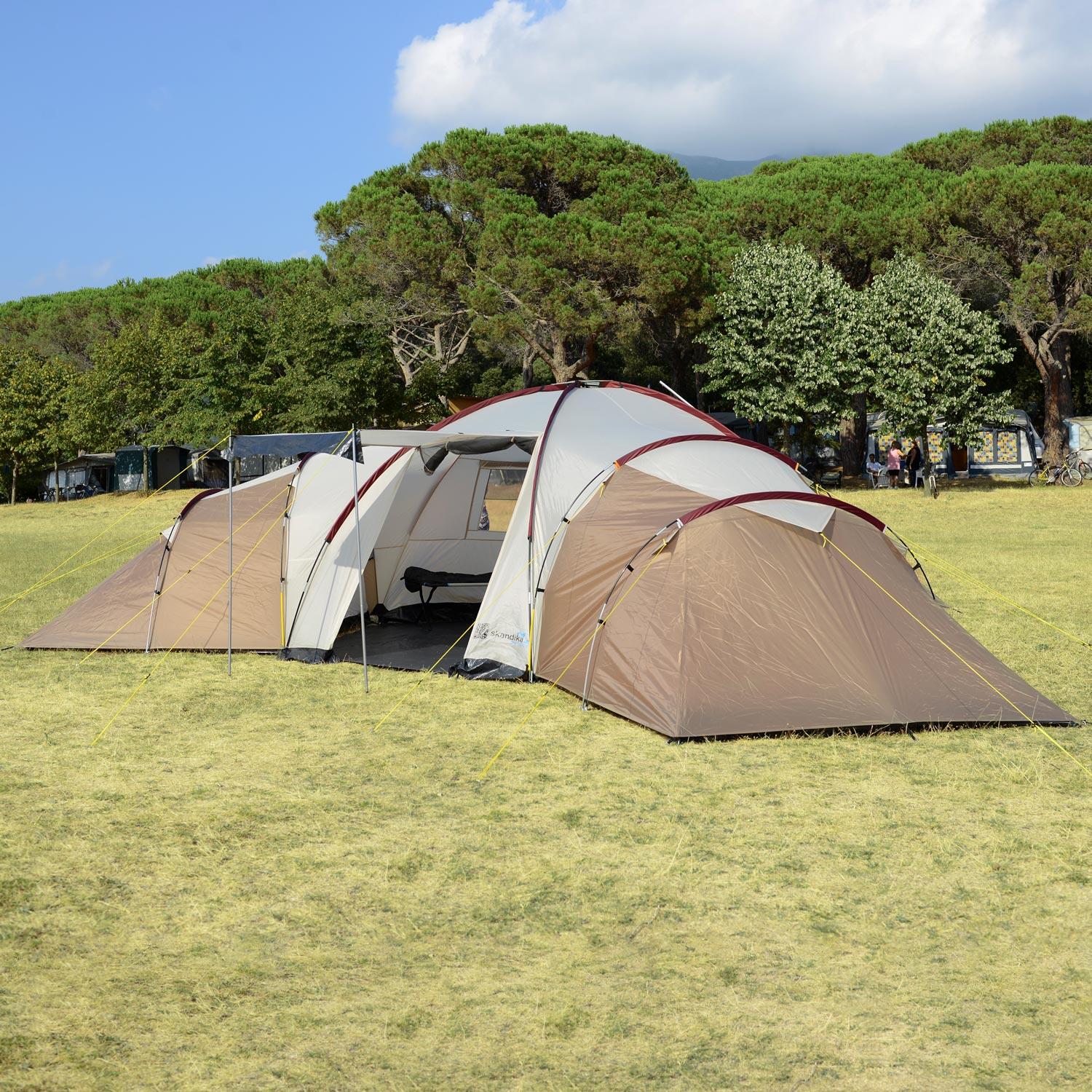 Familietent Turin 12 - Campingtent voor 12 personen, 3 slaapcabines - Koepeltent 6/7