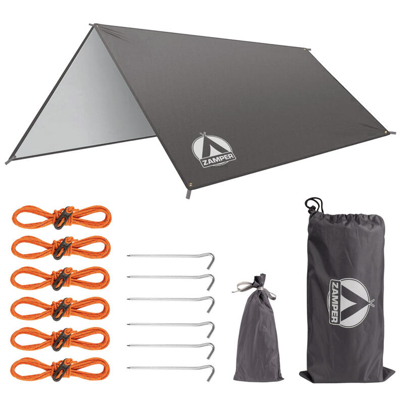 Tarp Zelt-Plane 3x3m Grau - Camping Sonnensegel - Wasserdicht & UV-Schutz