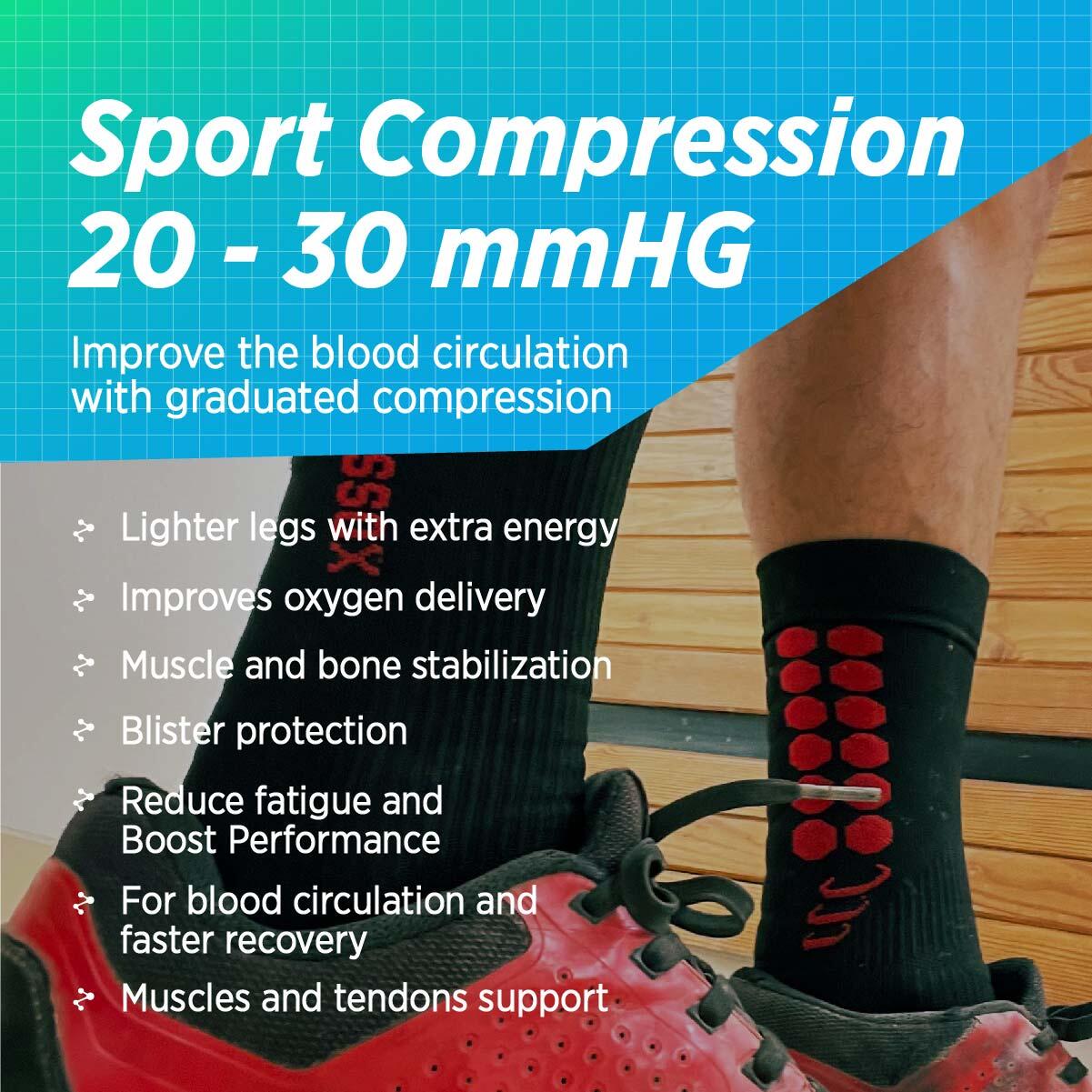 Compressiekousen 20 30 heren dames hardlopen fiets voetbal volleybal gym wandel 3/7