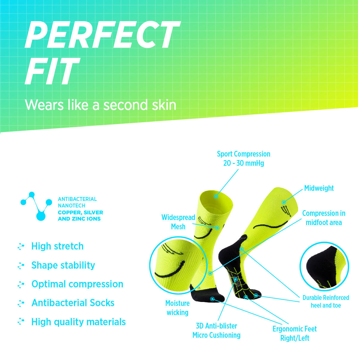 Compressiekousen hardlopen fiets voetbal volleybal padel gym sport heren dames 2/7