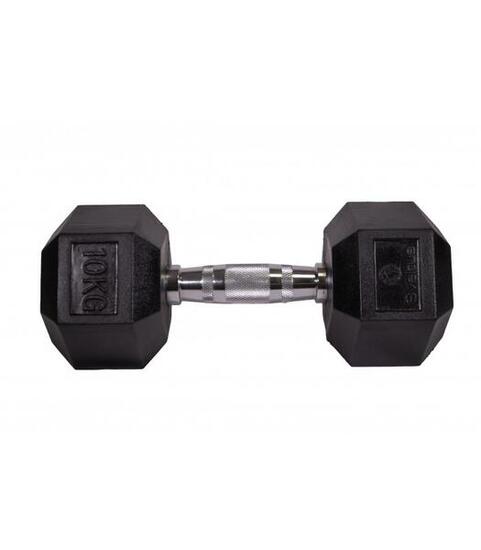 Haltère Hex Sveltus 10 kg noir caoutchouc poignée chromée