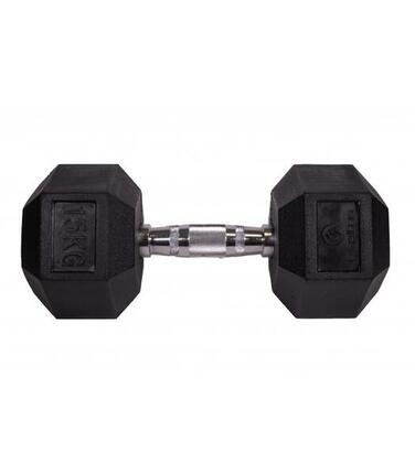 Haltère hexagonal Sveltus 15 kg noir caoutchouc poignée chromée