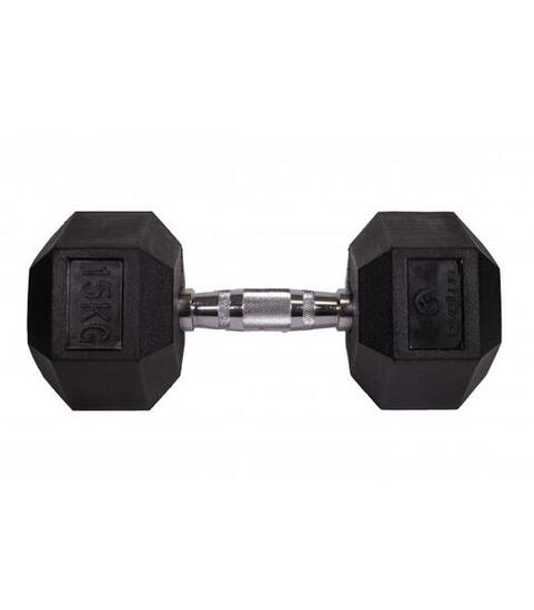 Haltère hexagonal Sveltus 15 kg noir caoutchouc poignée chromée