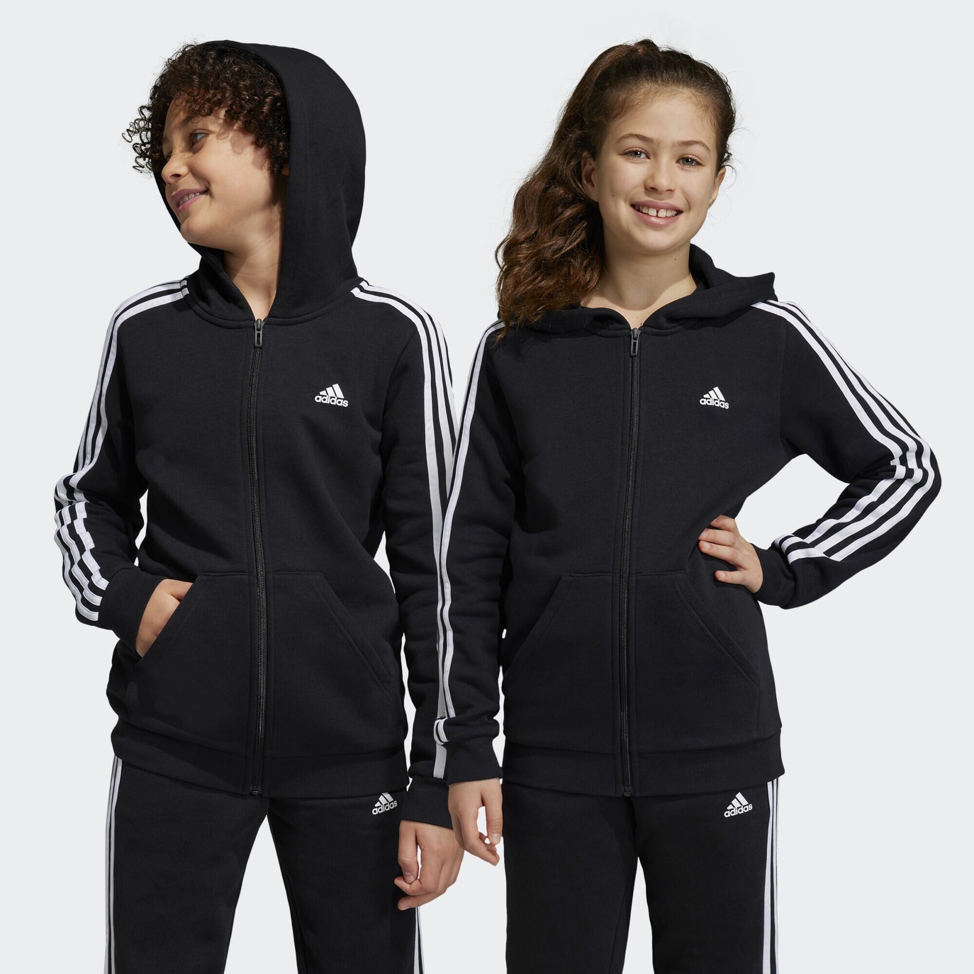 Adidas - Veste À Capuche Entièrement Zippée En Molleton Essentials 3-stripes - Pull - Blanc|noir - 13-14 Ans - Decathlon