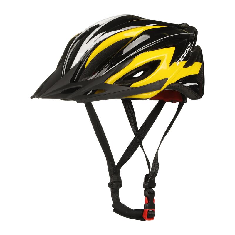 Casco de Bicicleta Adulto con Ventilación INDIGO 55-61 cm Blanco-Amarillo-Negro