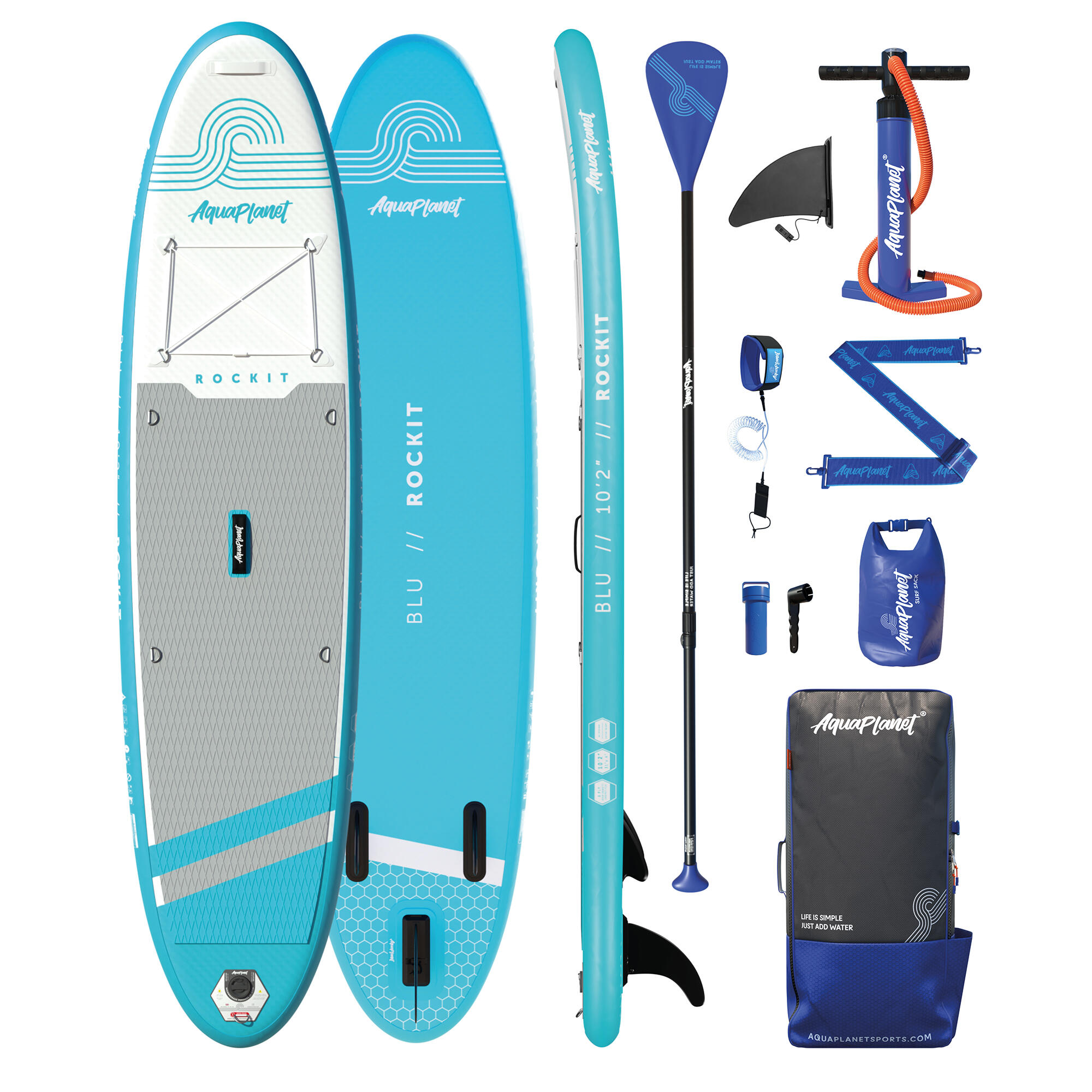 Aquaplanet - Aquaplanet Kit De Planche À Pagaie Gonflable Pour Kayak - Rockit, Bleu - Set De Stand Up Paddle - Bleu - Decathlon