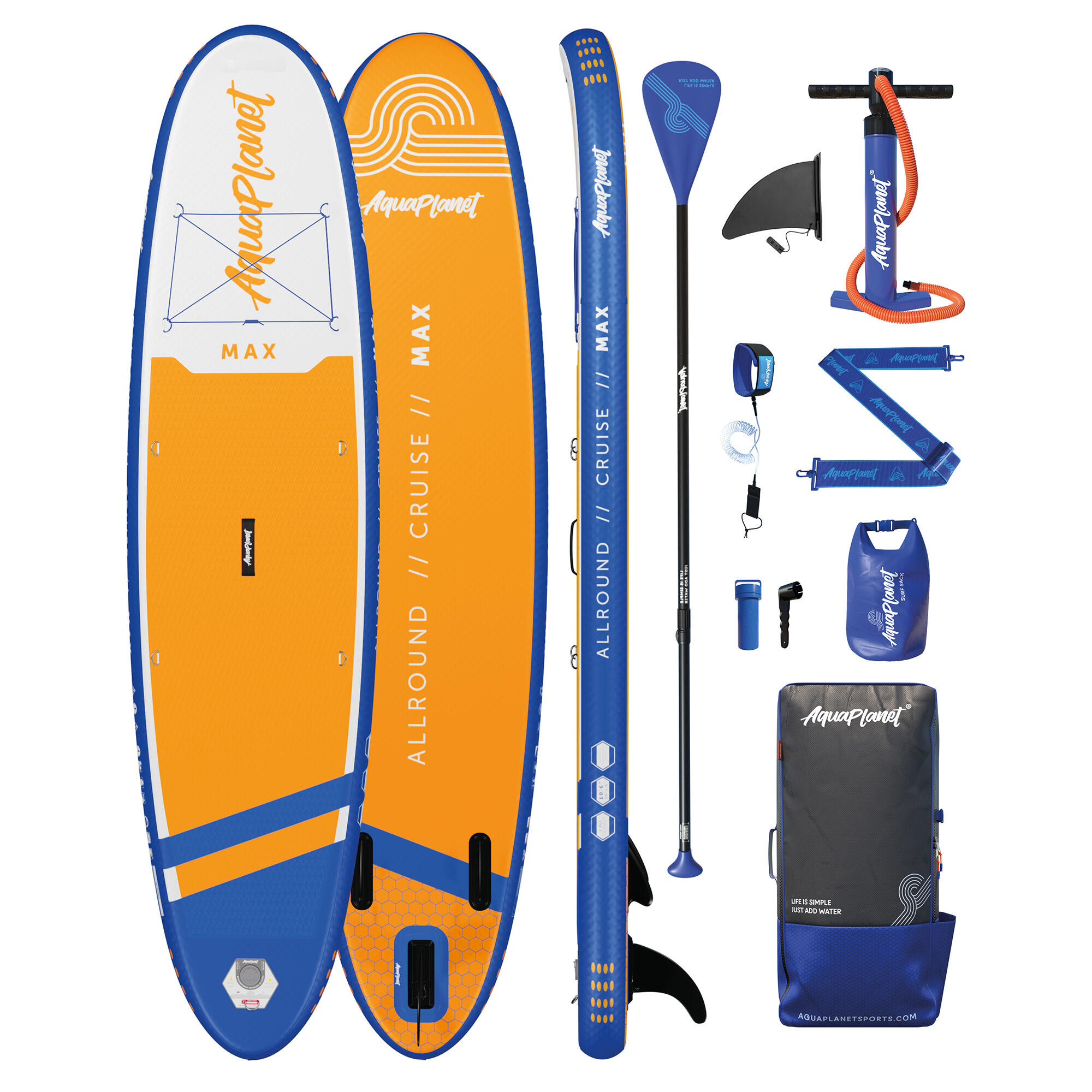 Aquaplanet - Aquaplanet Kit Paddle Gonflable - Max Orange - Set De Stand Up Paddle - Blanc|bleu|orange - 320 Cm - Decathlon