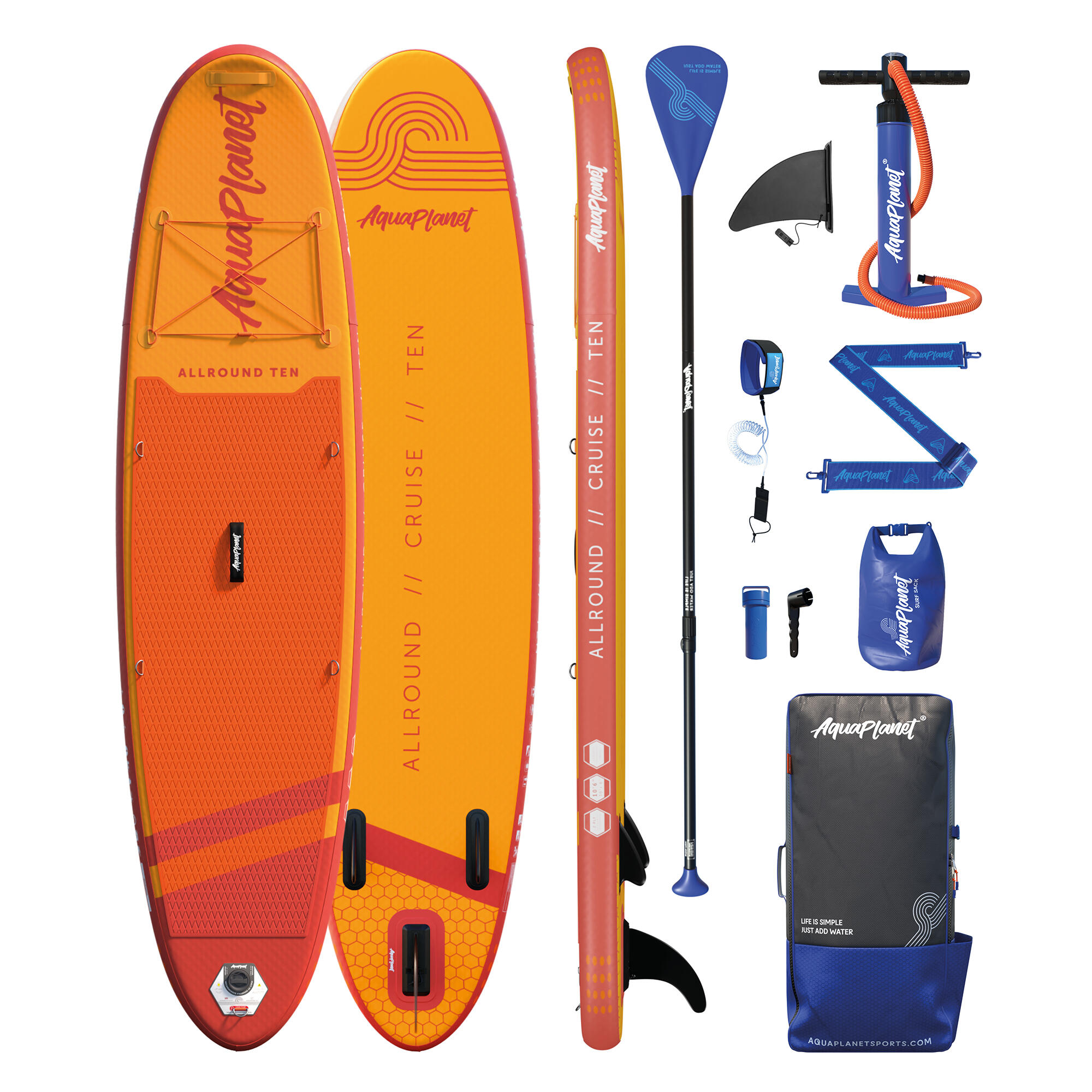 AQUAPLANET Aquaplanet ALLROUND TEN 10’ Inflatable Paddle Board Package - Orange