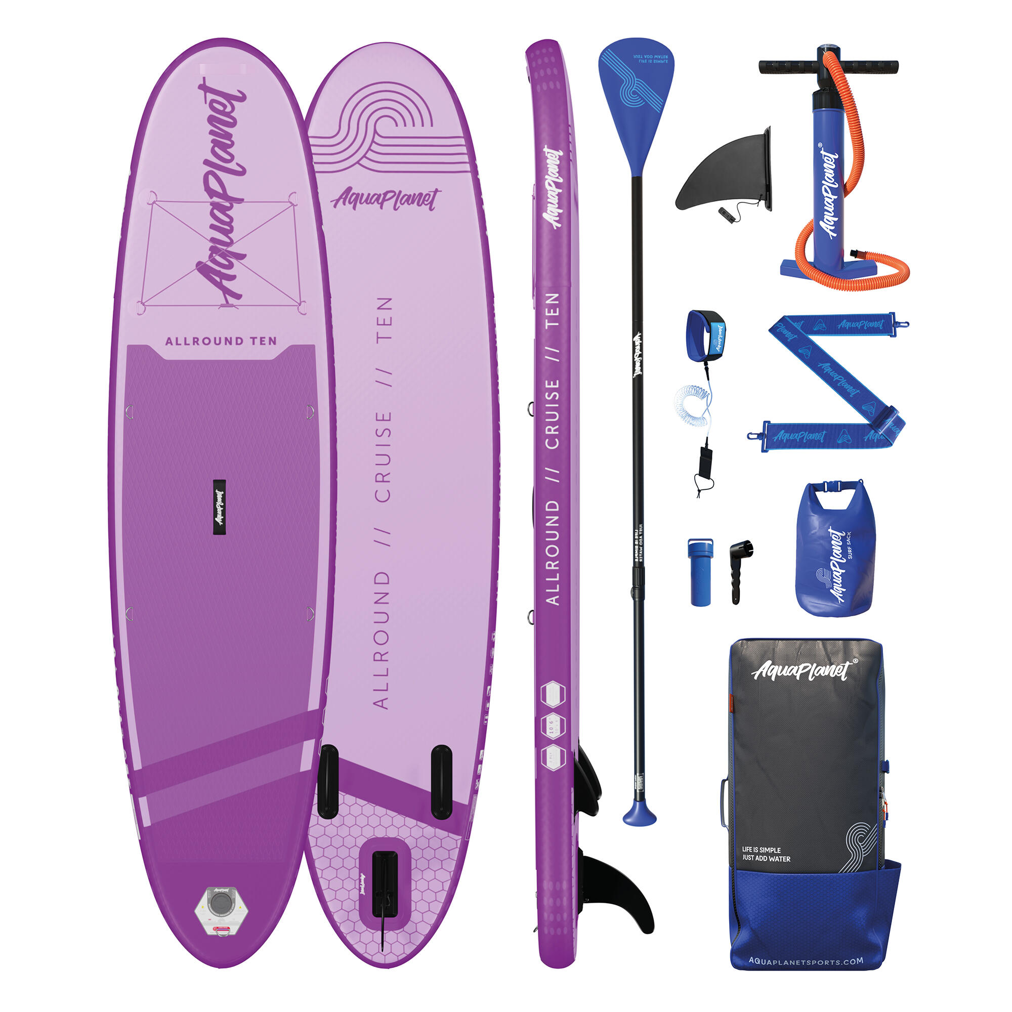 Aquaplanet ALLROUND TEN 10’ Inflatable Paddle Board Package - Purple 1/6